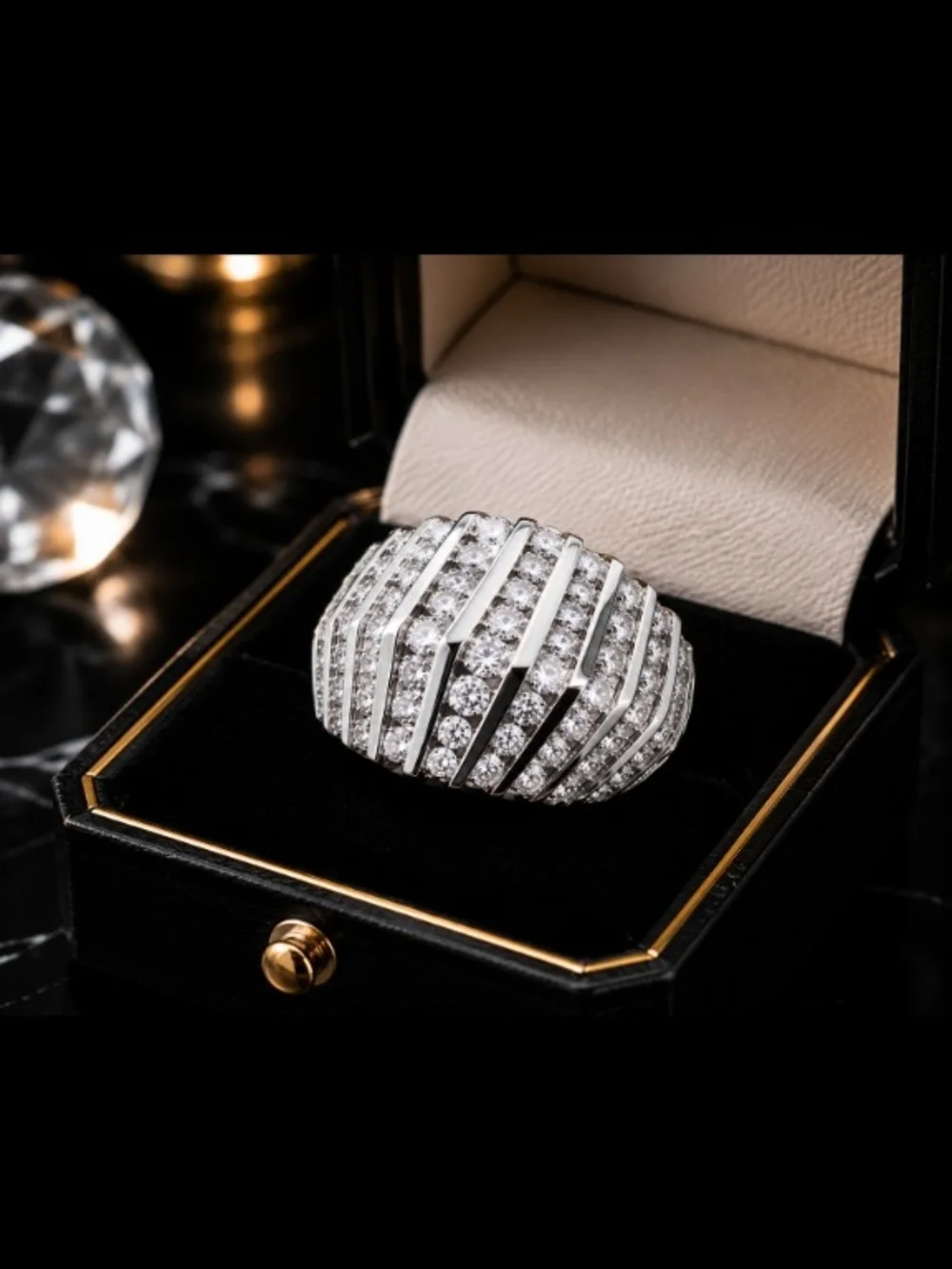 Men's Silver Tone CZ Statement Ring Size 8 Wide Pave Band New